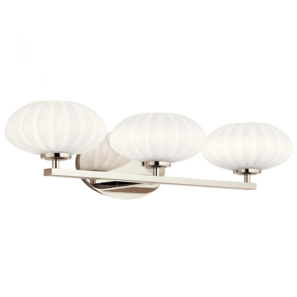 Pim 25" 3 Light Vanity Light with Satin Etched Cased Opal Glass in Polished Nickel