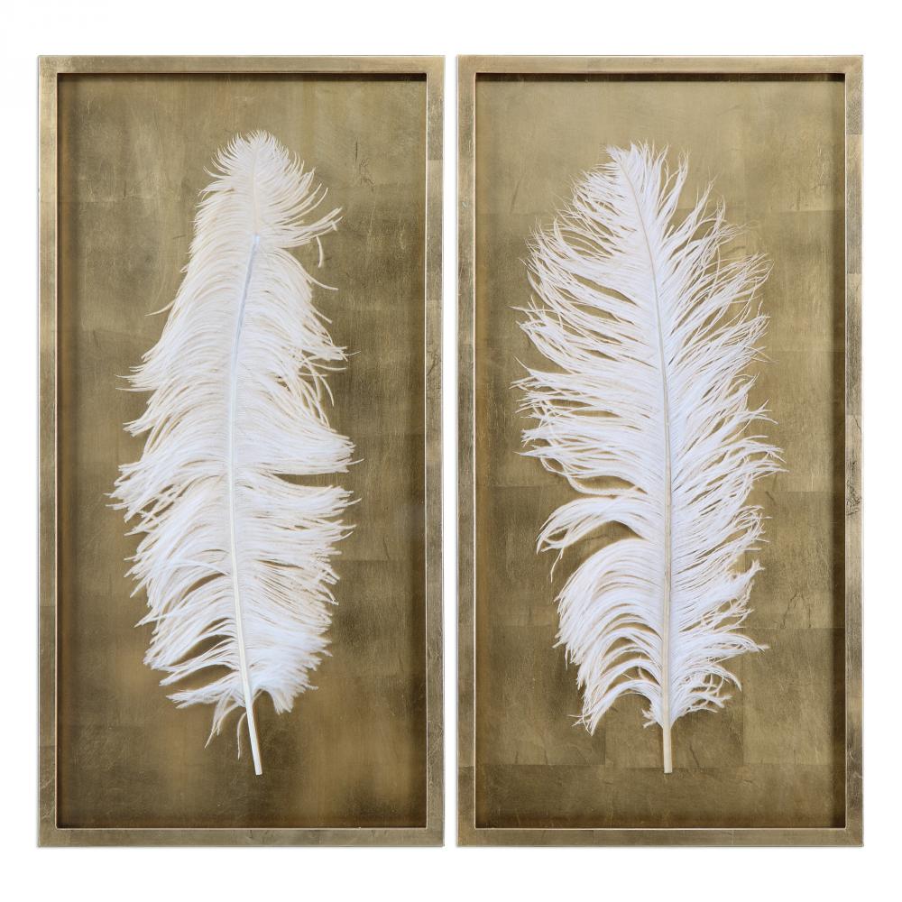 Uttermost White Feathers Shadow Boxes, S/2