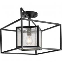Progress P350256-31M - Navarre One-Light Matte Black and Seeded Glass Indoor/Outdoor Close-to-Ceiling Light