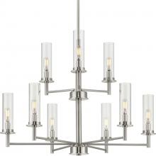 Progress P400252-009 - Kellwyn Collection Nine-Light Brushed Nickel and Clear Glass Transitional Style Chandelier Light