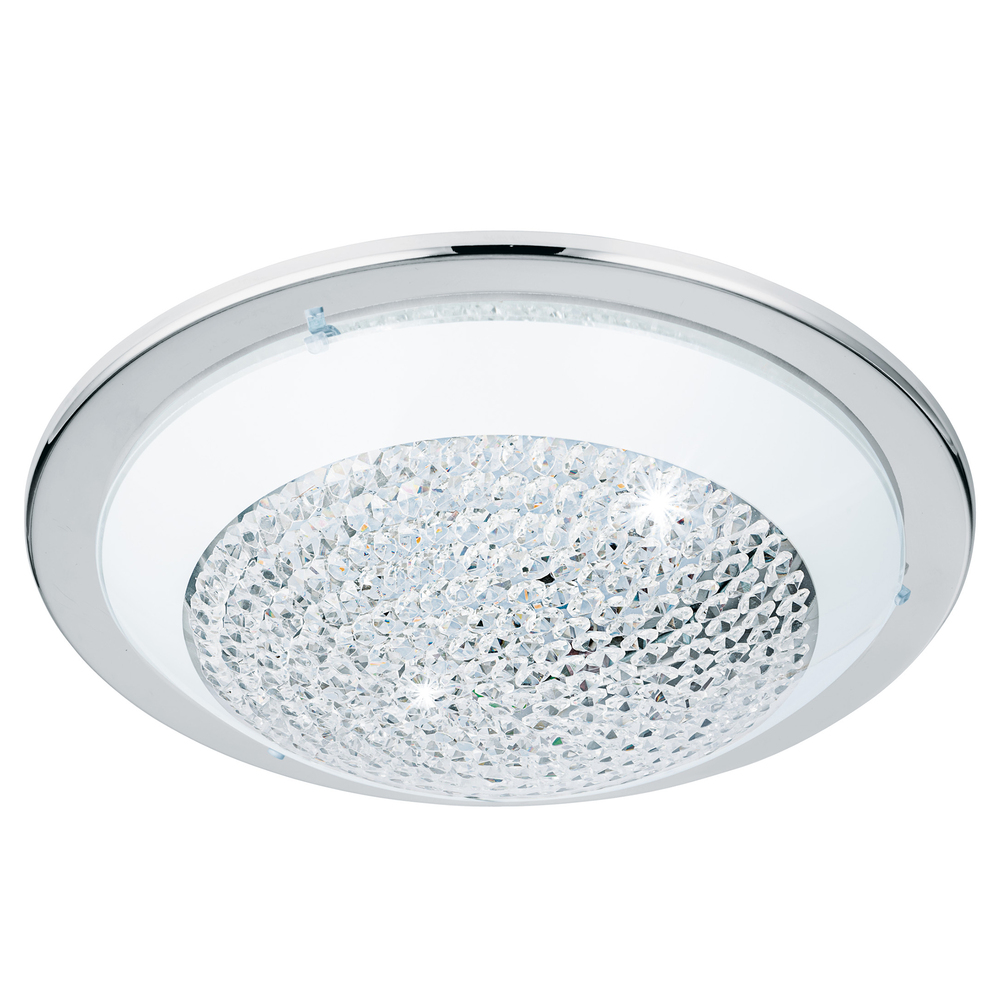 LED Ceiling Light w/ Chrome Finish & White & Clear Glass Shade w/  Clear Glass Stones