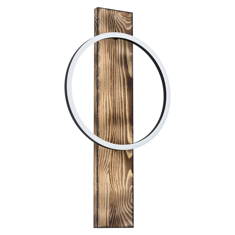 1 LT Integrated LED Wall Light w/ Brushed Pine Wood Finish & Black  Shade