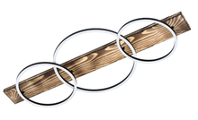 Eglo 204922A - 3 LT Integrated LED Pendant w/ Black & Brushed Pine Wood Finish & Black Shades