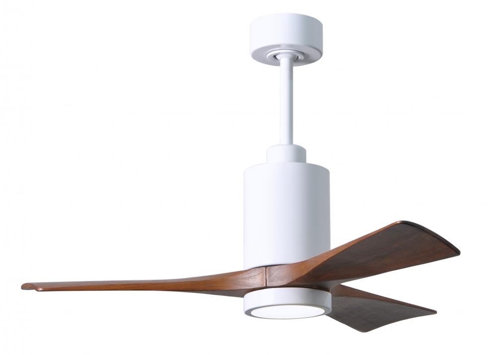 Patricia-3 three-blade ceiling fan in Gloss White finish with 42” solid walnut tone blades and d