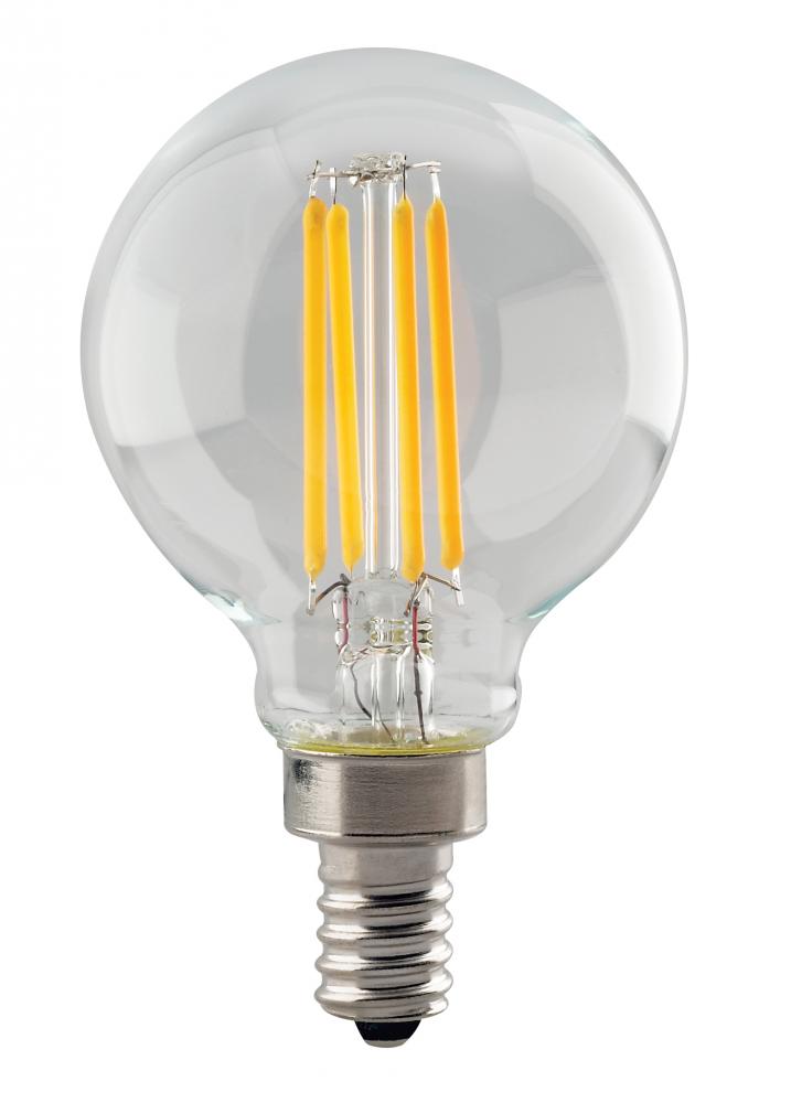 4 Watt G16 1/2 LED; Clear; Candelabra base; 2700K; 350 Lumens; 120 Volt