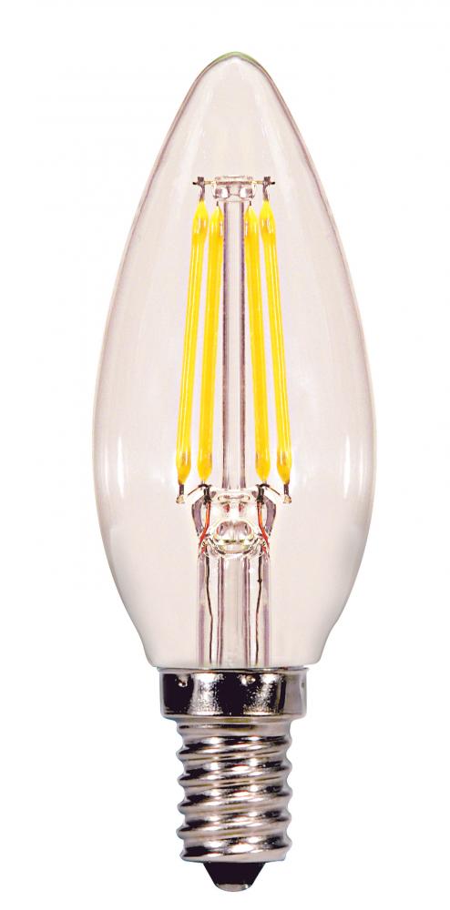 4 Watt B10 LED; Clear; Candelabra base; 2700K; 300 Lumens; 120 Volt