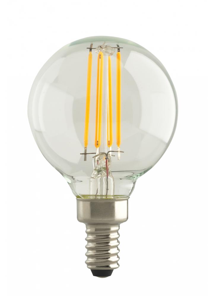 4.5 Watt G16.5 LED; Clear; Candelabra base; 2700K; 500 Lumens; 120 Volt
