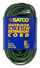 Satco Products Inc. 93/5026 - 80 Foot Green Heavy Duty Outdoor Extension Cord; 16/3 Ga. SJTW-3 Green Cord With Sleeve; 10A-125V;