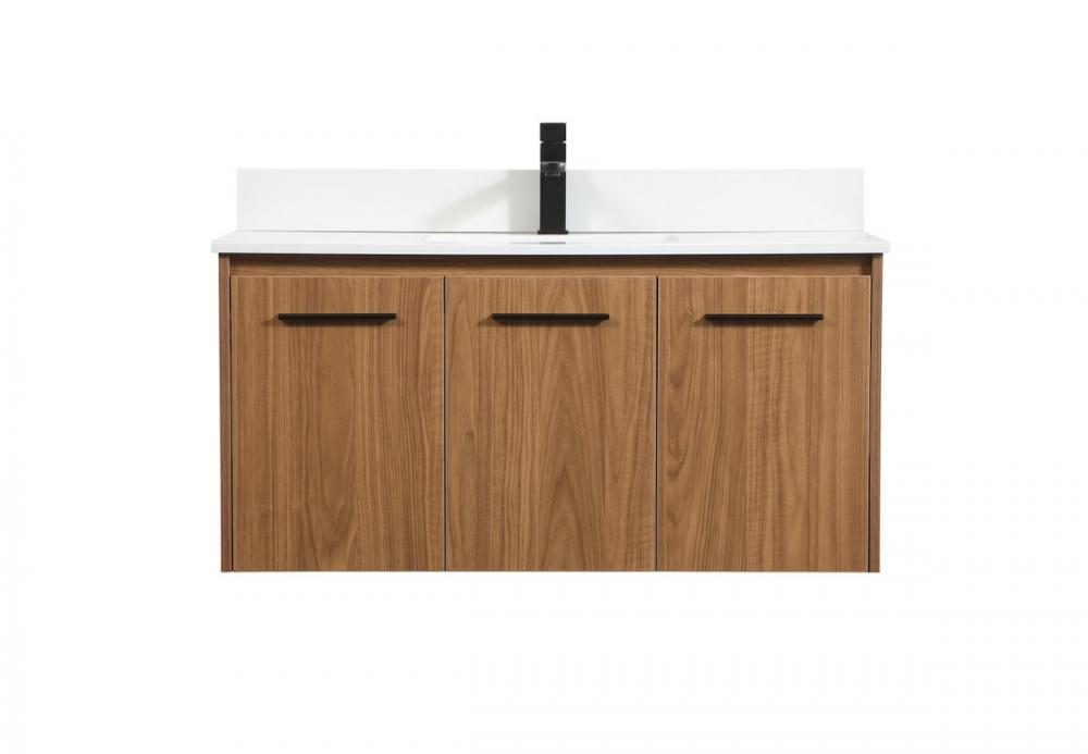 40 inch Single bathroom vanity in walnut brown with backsplash